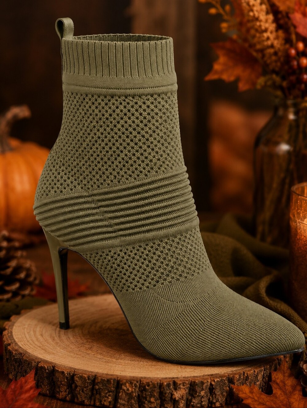 Unilady “Act II” Olive Knit Stiletto Booties – Women’s Size 7.5 – New in Box